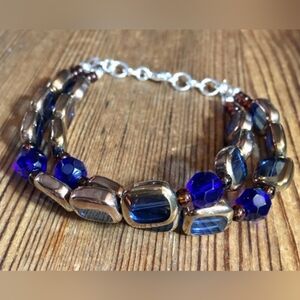 Ladies Double Strand Dark Blue Beaded Bracelet, Handmade Ladies Bracelet